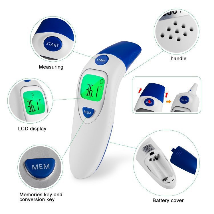 Forehead ear temperature hand-held thermometer