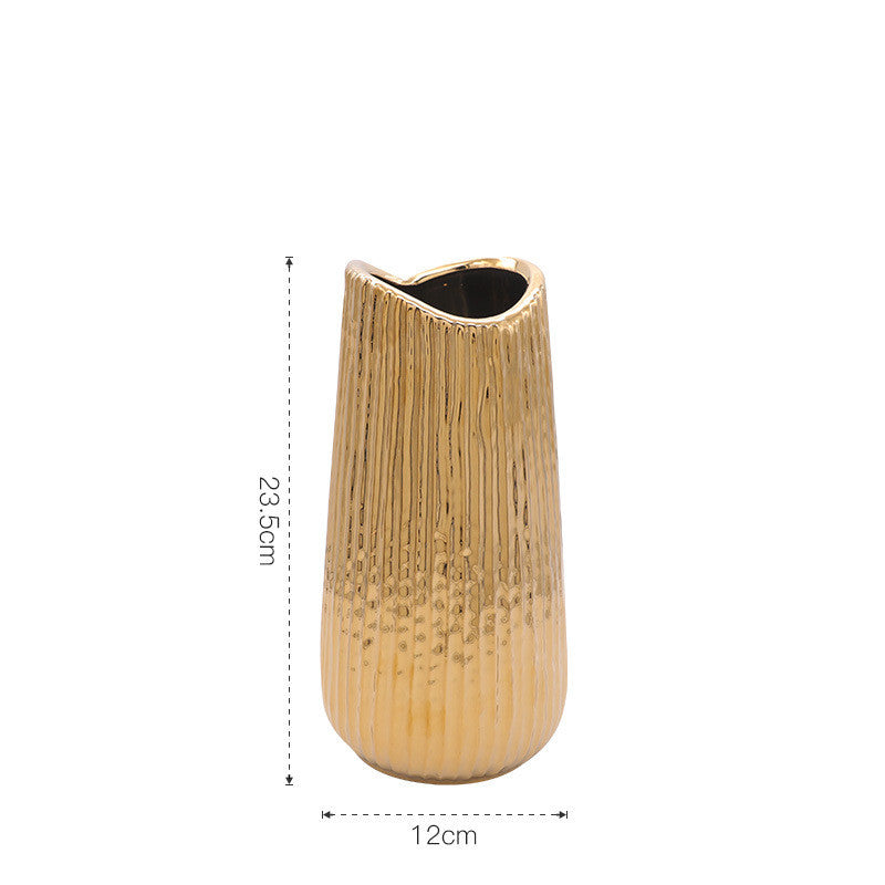 Light Luxury Electroplating Golden Wide Mouth Vase Ceramic Simulation