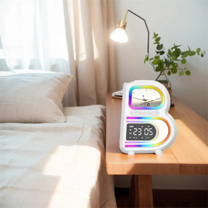 2024 New B-Shaped Blutooth Speaker Multifunctional Smart Music Rhythm Lighting Phone Wireless Charger TF Card AUX Input Standard Mode