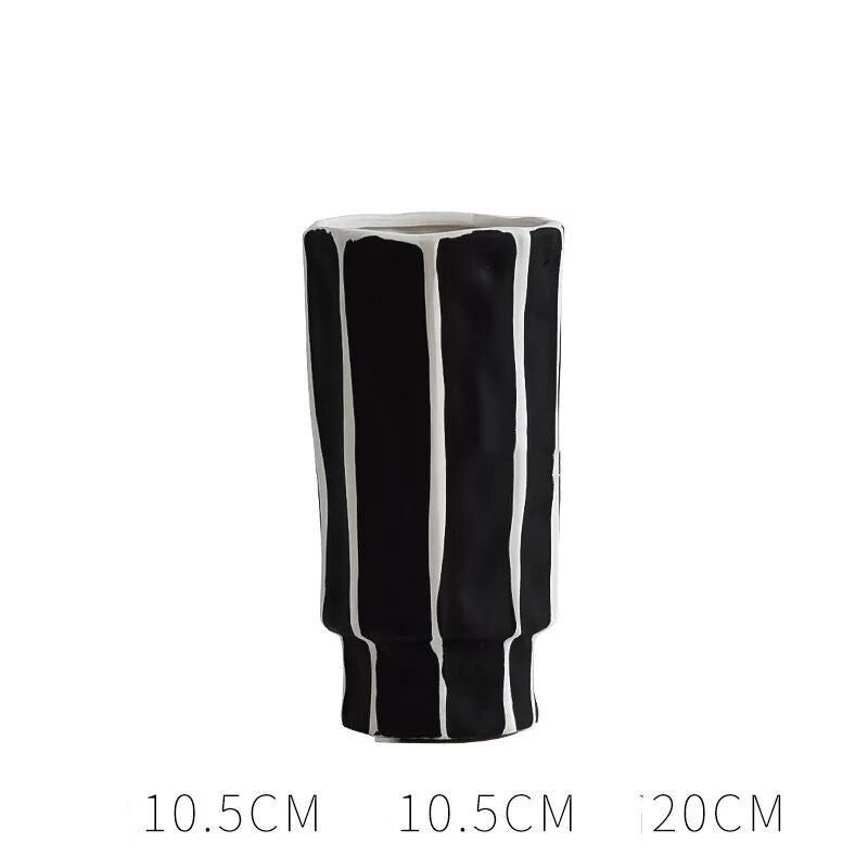 Black And White Striped Ceramic Vase From Northern Europe