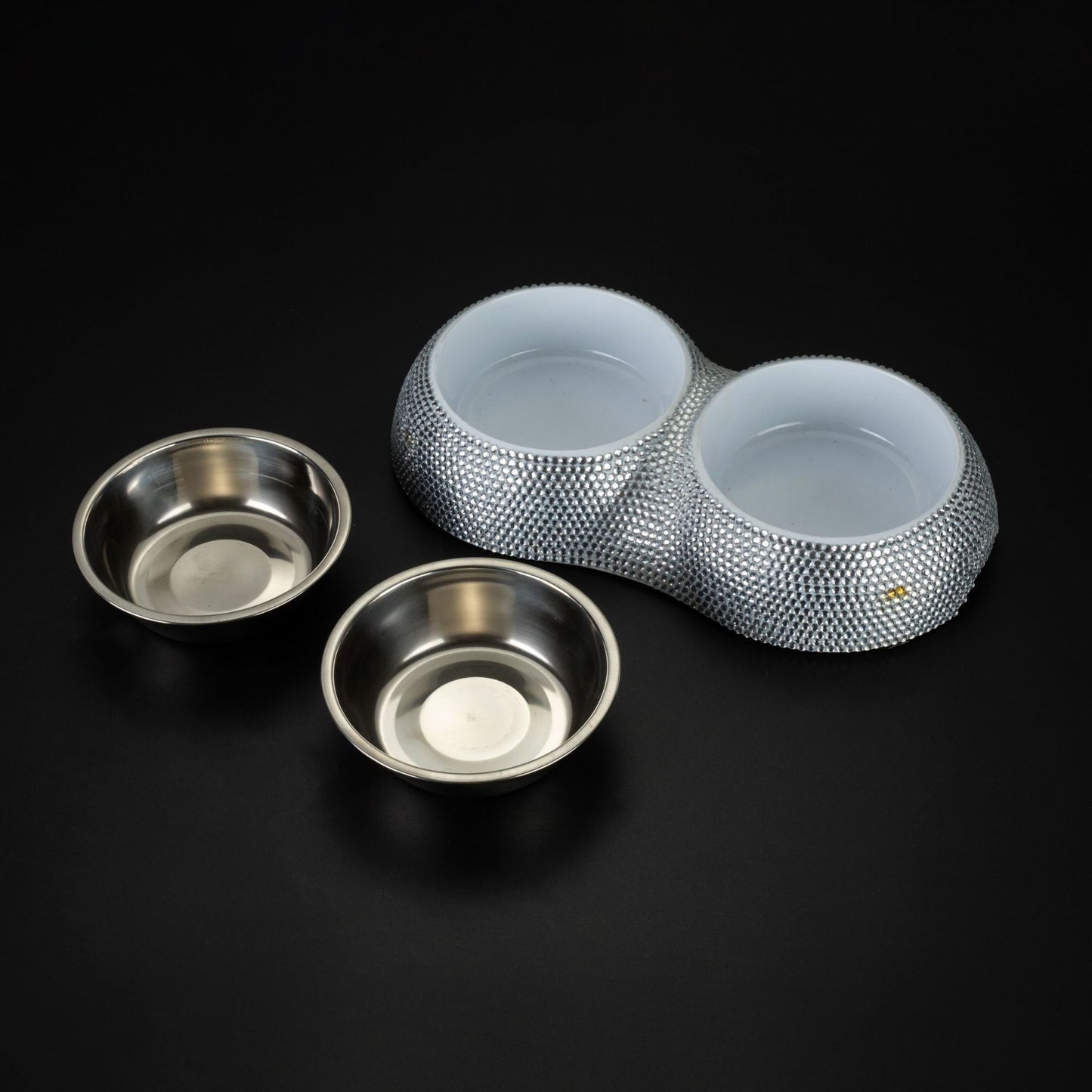 Diamond-studded Double Dog Bowl