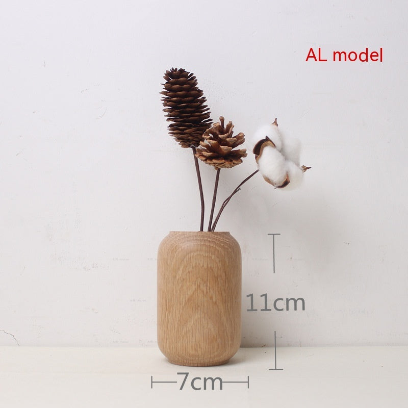 Japanese Style Groceries Solid Wood Dried Flowers And Flowerpot Wooden Craftwork Ins Vase