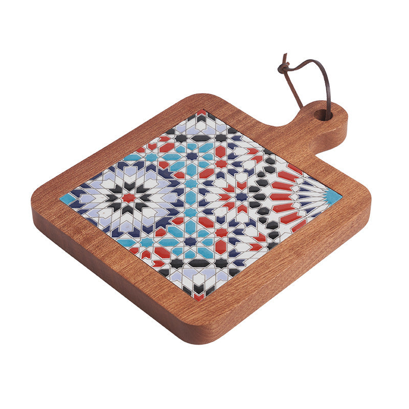 Solid Wood Vintage Tile Placemat Heat Proof Creative Anti-scald Casserole Mat Large Pot Coaster