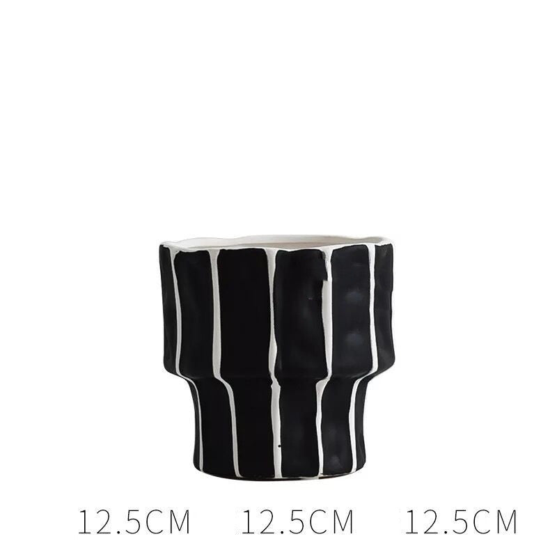 Black And White Striped Ceramic Vase From Northern Europe