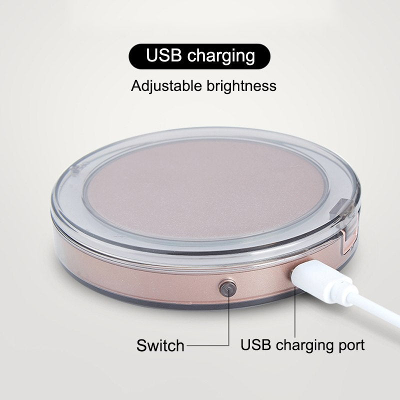 LED Lighted Mini Makeup Mirror 3X Magnifying Compact Travel Portable Sensing Lighting Makeup Mirror SK88