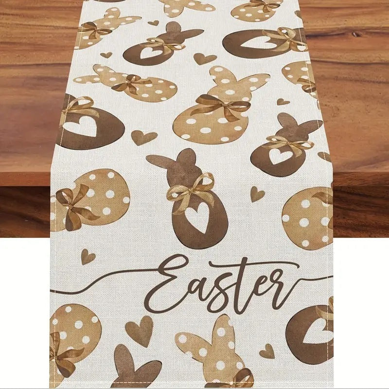 Easter Table Runner Rabbit Egg Decoration Linen Printing Table Cloth