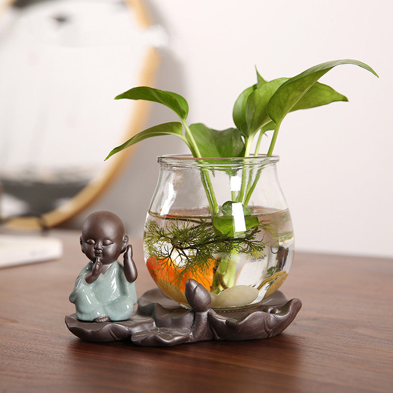 Vase Glass Transparent Water Culture Tabletop Ceramic Flower Pot