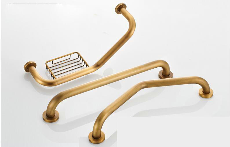 Bathtub Handle With Copper Grab Bars In Bathroom