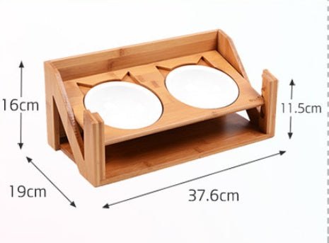 Cat bowl wooden dish rack