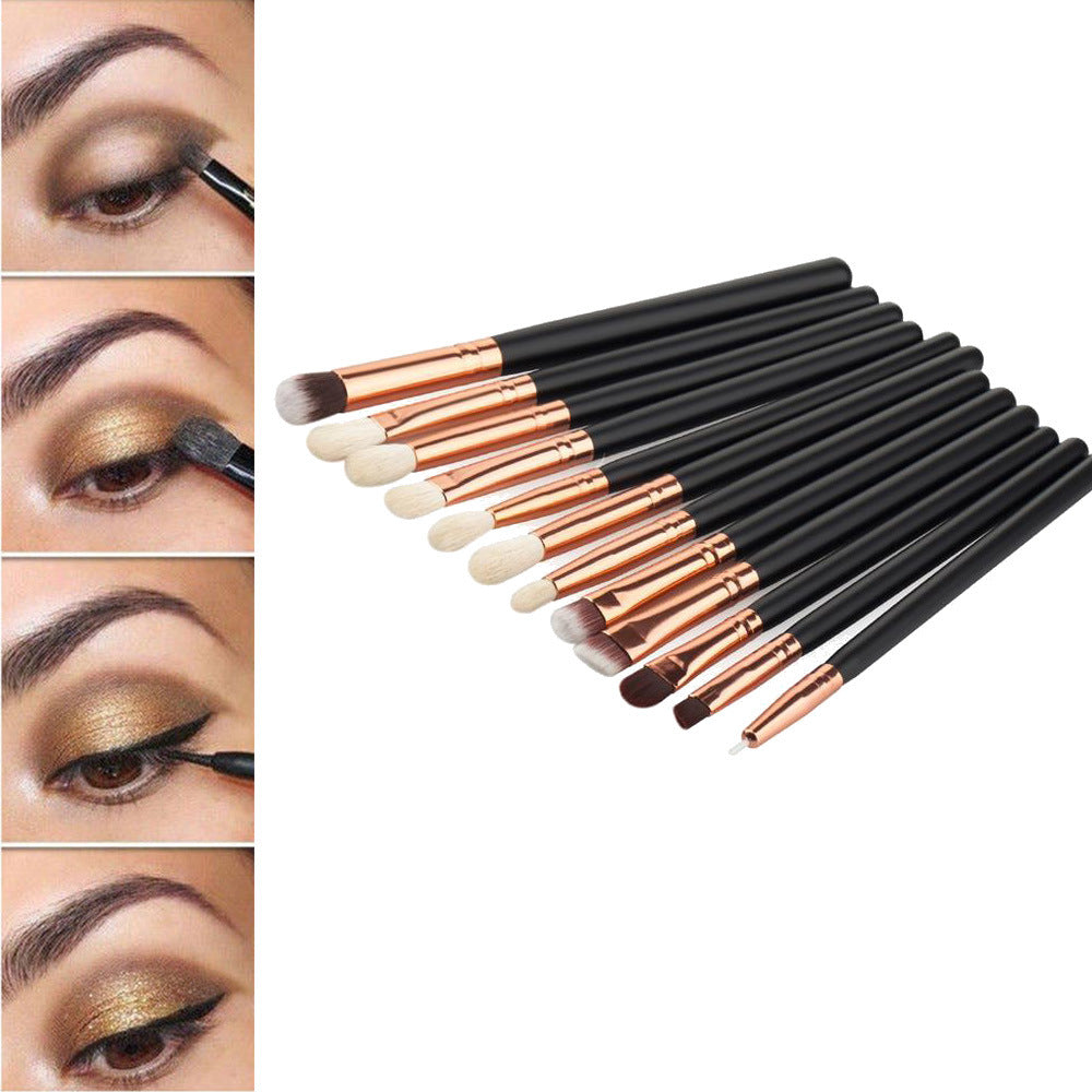 12 makeup brushes set skin color brown gold beauty tools eye shadow brush