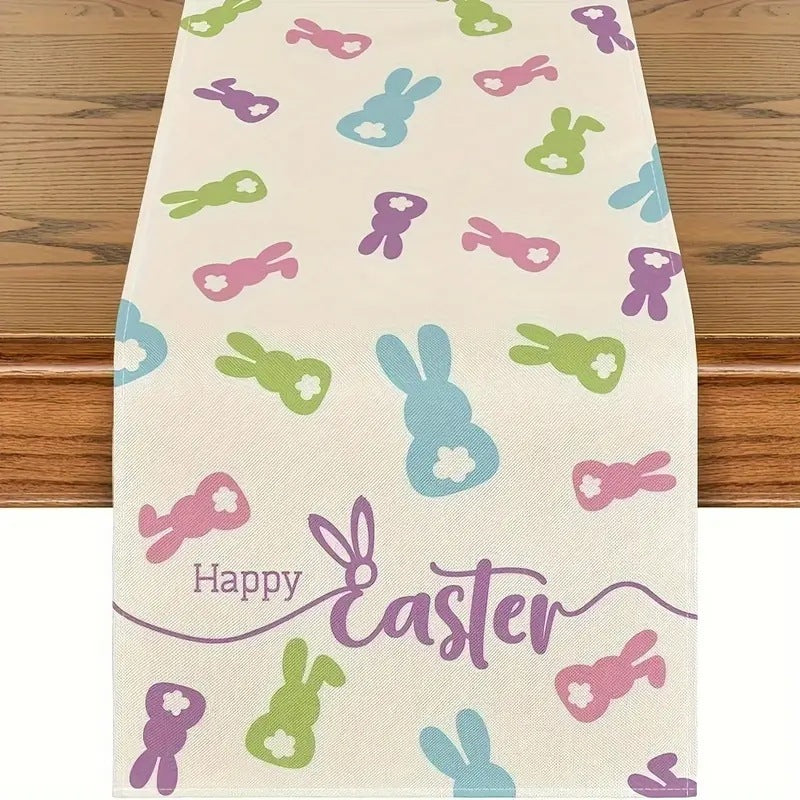 Easter Table Runner Rabbit Egg Decoration Linen Printing Table Cloth