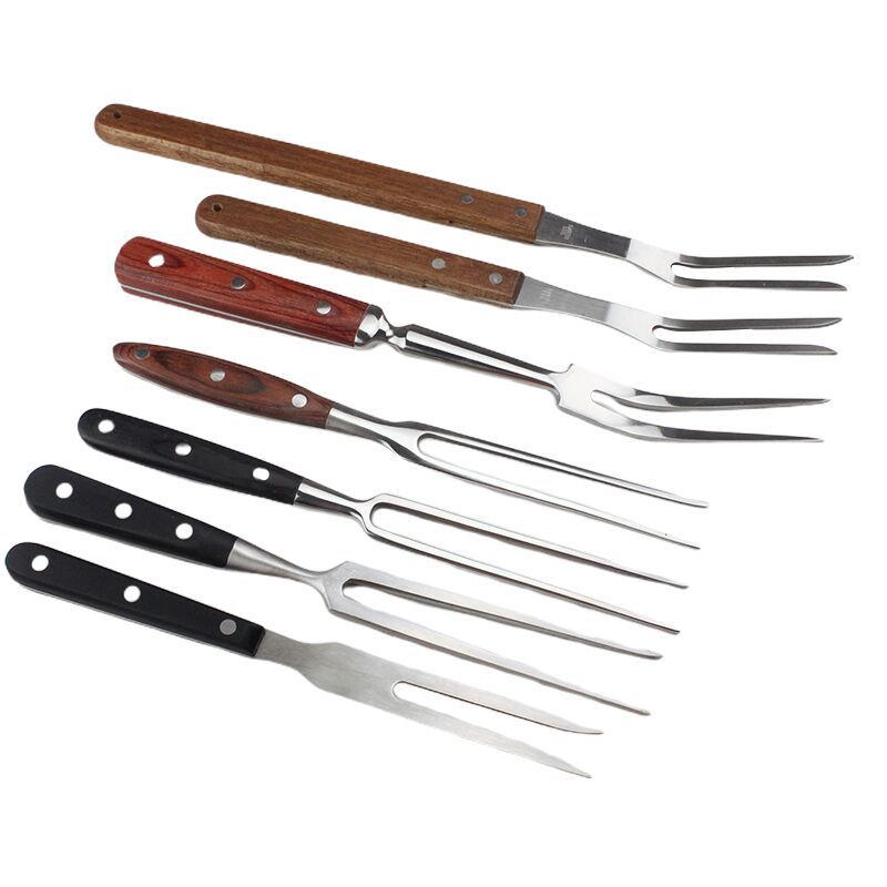 Simple Stainless Steel Meat Fork Outdoor Barbecue Wooden Handle Fork Barbecue Fork