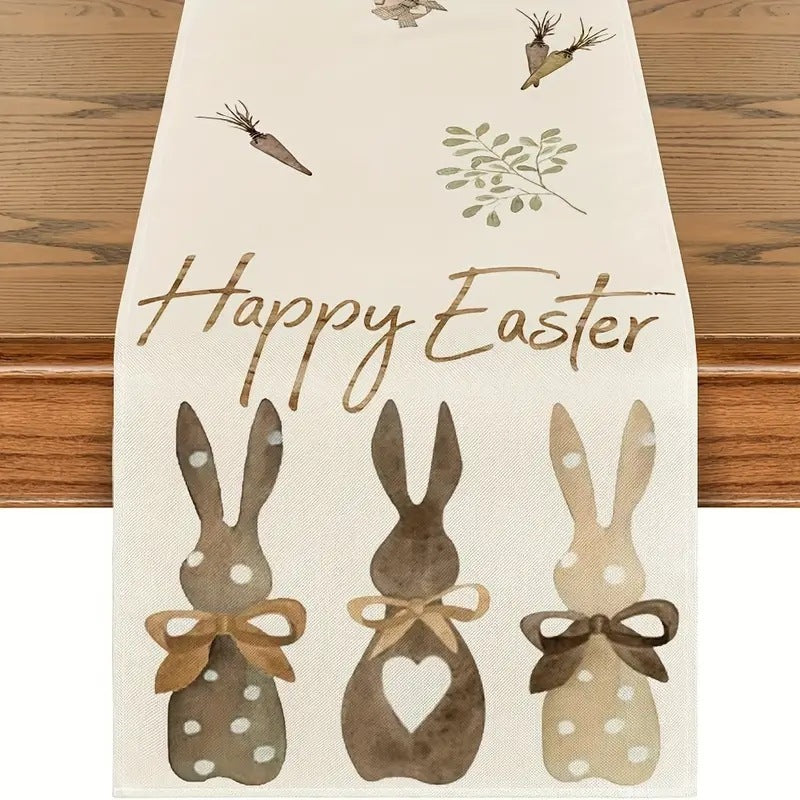 Easter Table Runner Rabbit Egg Decoration Linen Printing Table Cloth