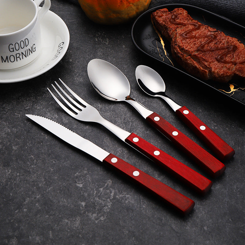 304 Stainless Steel Western Cutlery Natural Wood Cutlery Set  