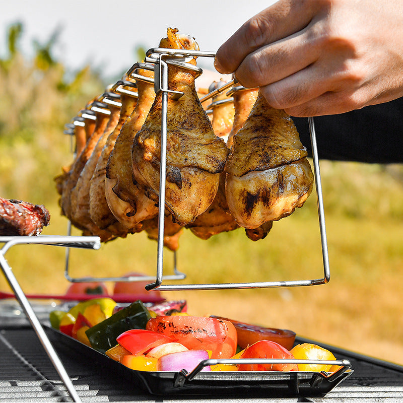 Stainless Steel Folding Portable Chicken Leg Rack Barbecue Tool Set BBQ Barbecue Barbecue Rack