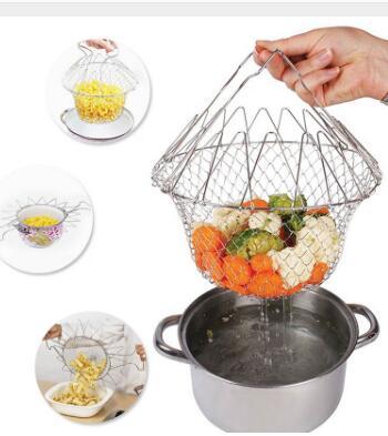 Cesta para freír de acero inoxidable, cesta de cocina plegable multifunción para Chef, herramienta de cocina flexible para lavar alimentos fritos, frutas y verduras