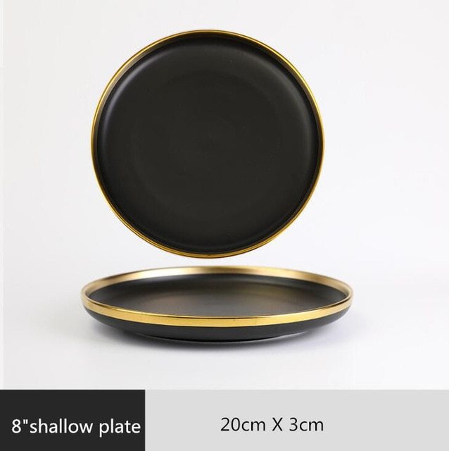 Ceramic black bowl and plate cutlery set