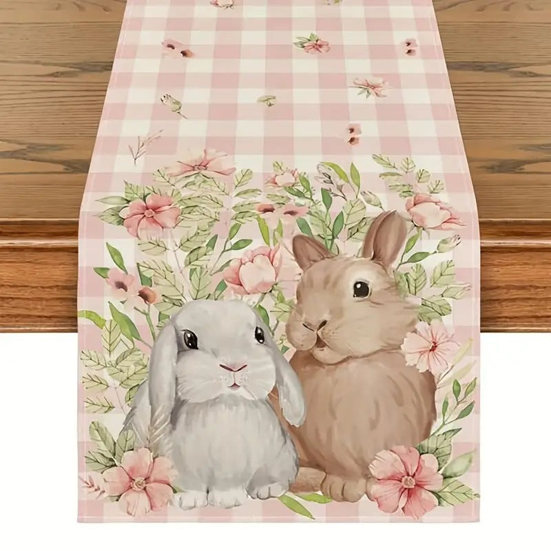 Easter Table Runner Rabbit Egg Decoration Linen Printing Table Cloth