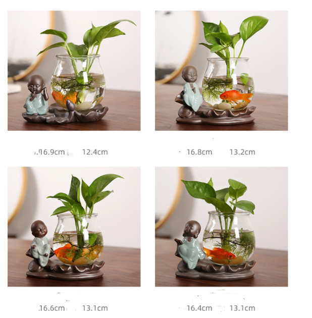 Vase Glass Transparent Water Culture Tabletop Ceramic Flower Pot