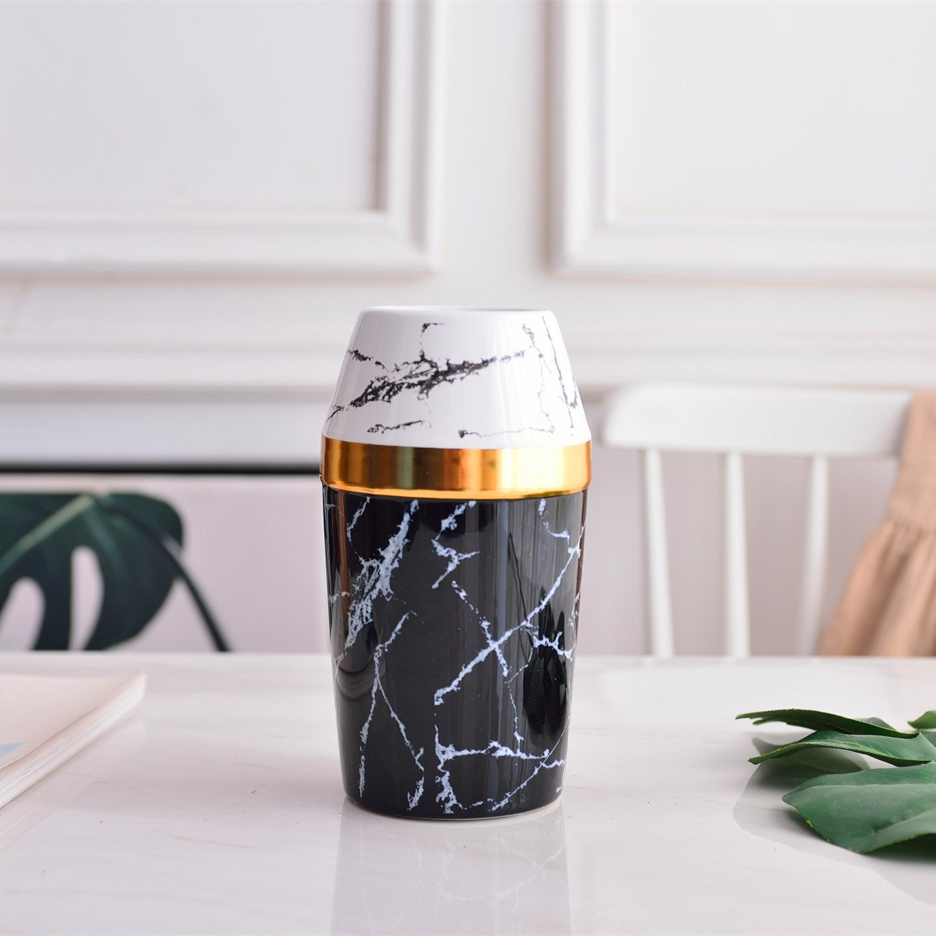 Light Luxury Style Simple Modern Marbled Golden Ceramic Vase