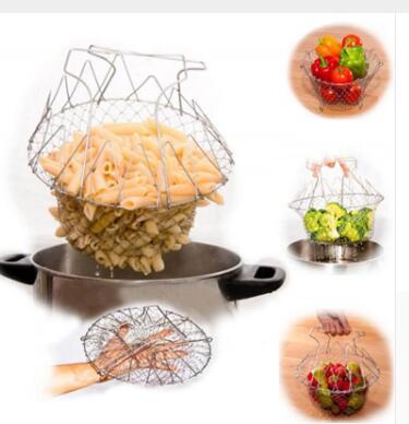 Cesta para freír de acero inoxidable, cesta de cocina plegable multifunción para Chef, herramienta de cocina flexible para lavar alimentos fritos, frutas y verduras