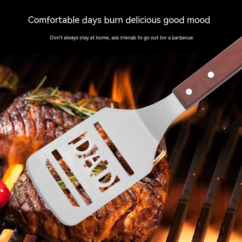 Household Outdoor Barbecue Oak Handle Spatula With Bottle Opener