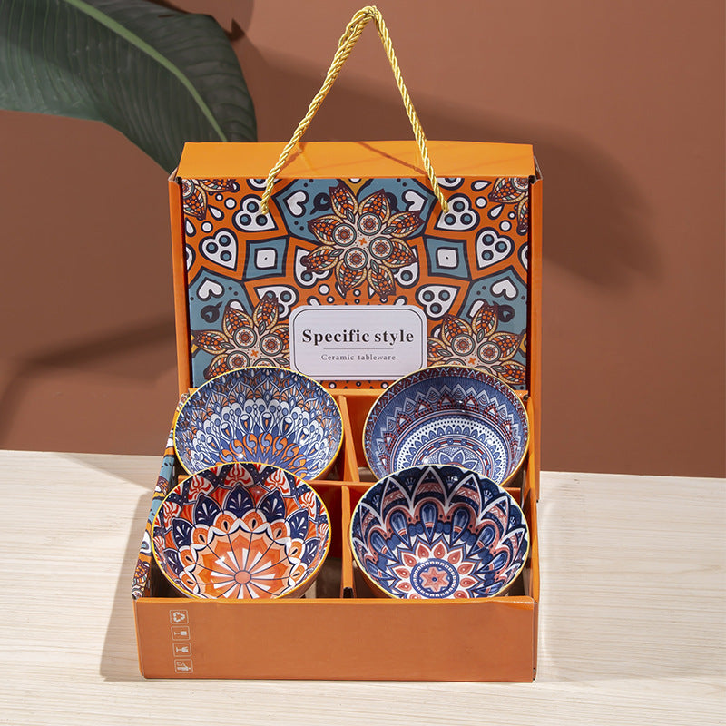 Bohemian Ceramic Bowl And Chopsticks Tableware Set