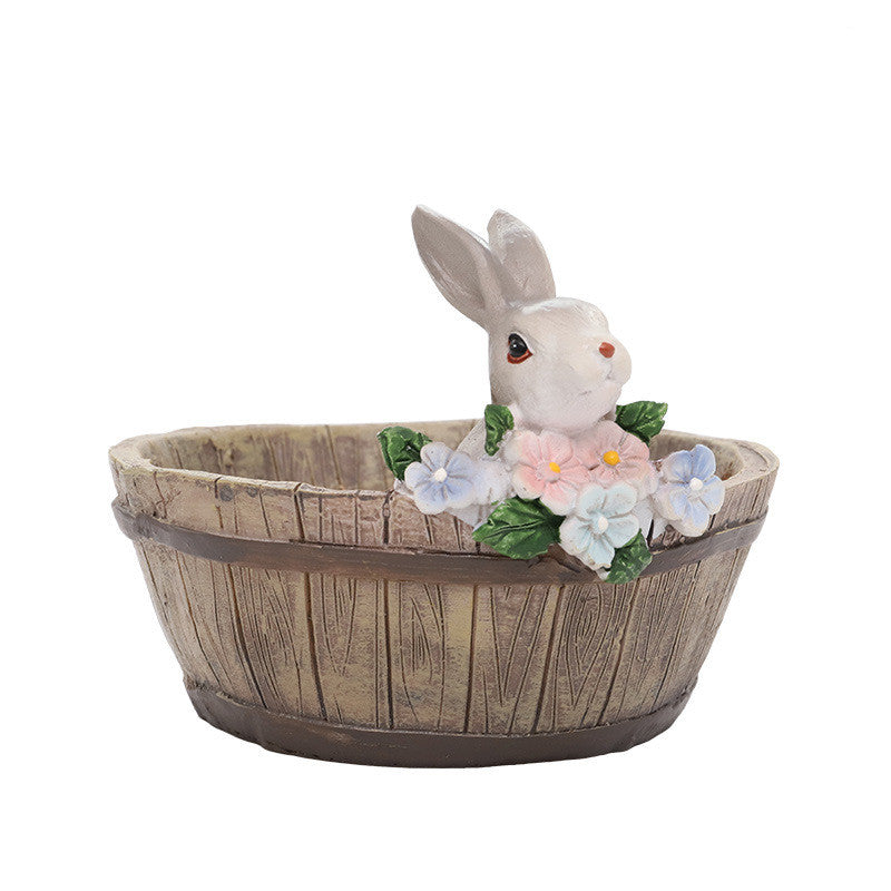 Wooden Basin Resin Ornaments Micro Landscape Garden Decoration