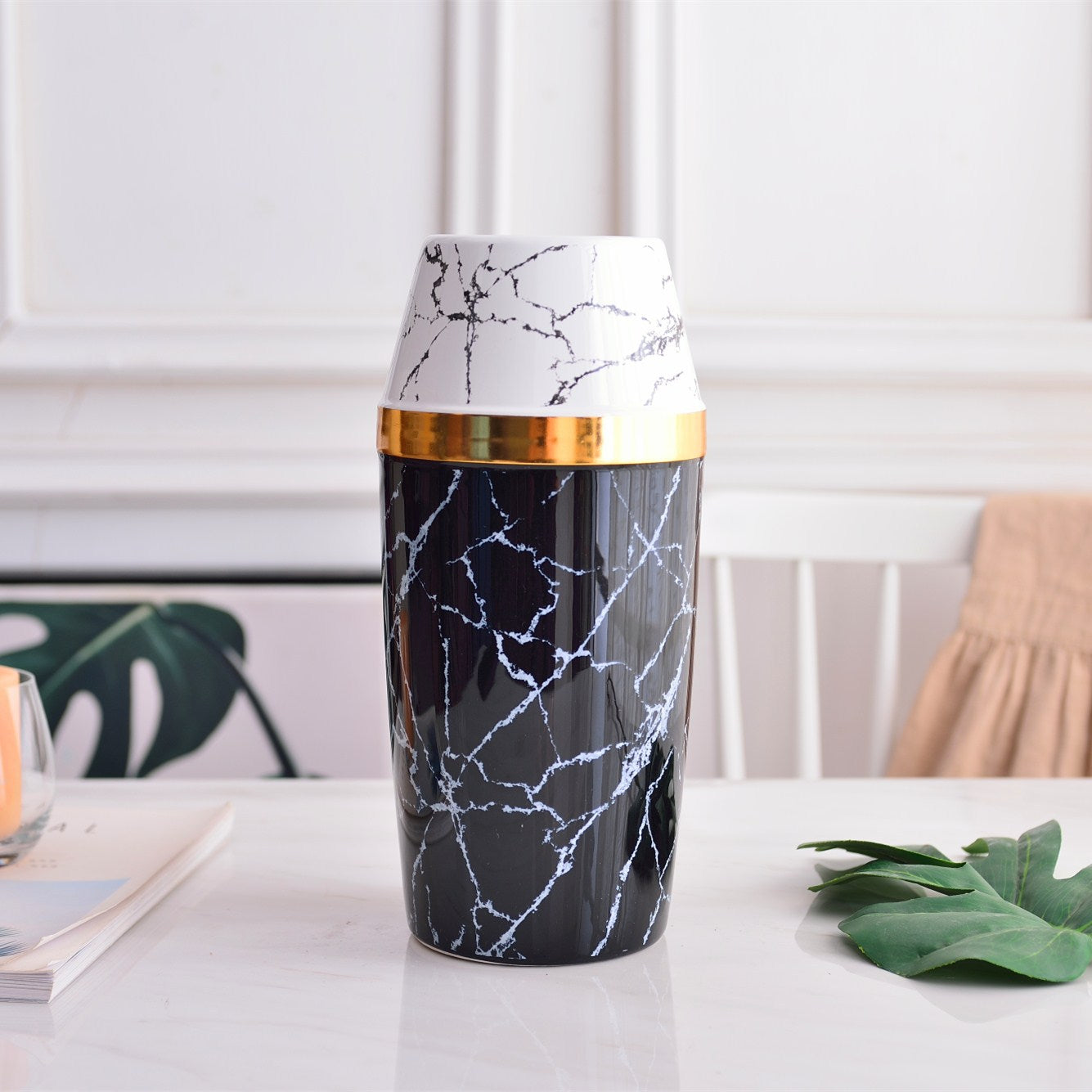 Light Luxury Style Simple Modern Marbled Golden Ceramic Vase