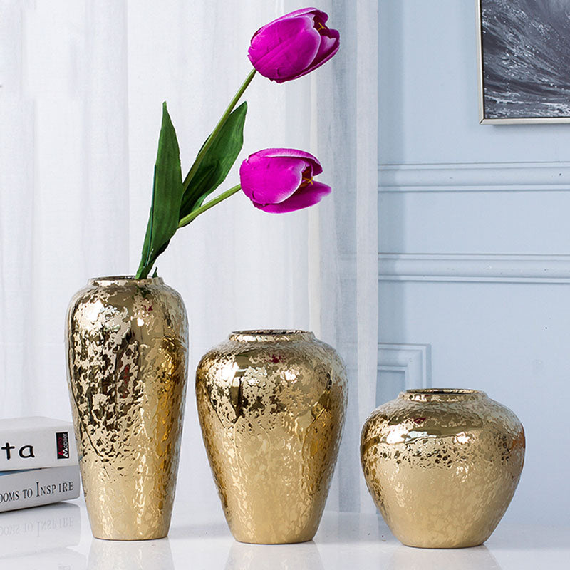 Ceramic Vase Golden Electroplating Light Luxury Living Room Soft Decoration