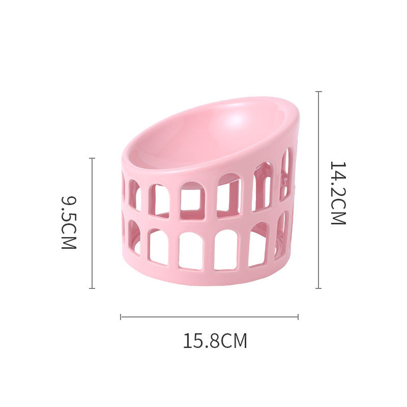 Ceramic High-foot Oblique Neck Pet Bowl