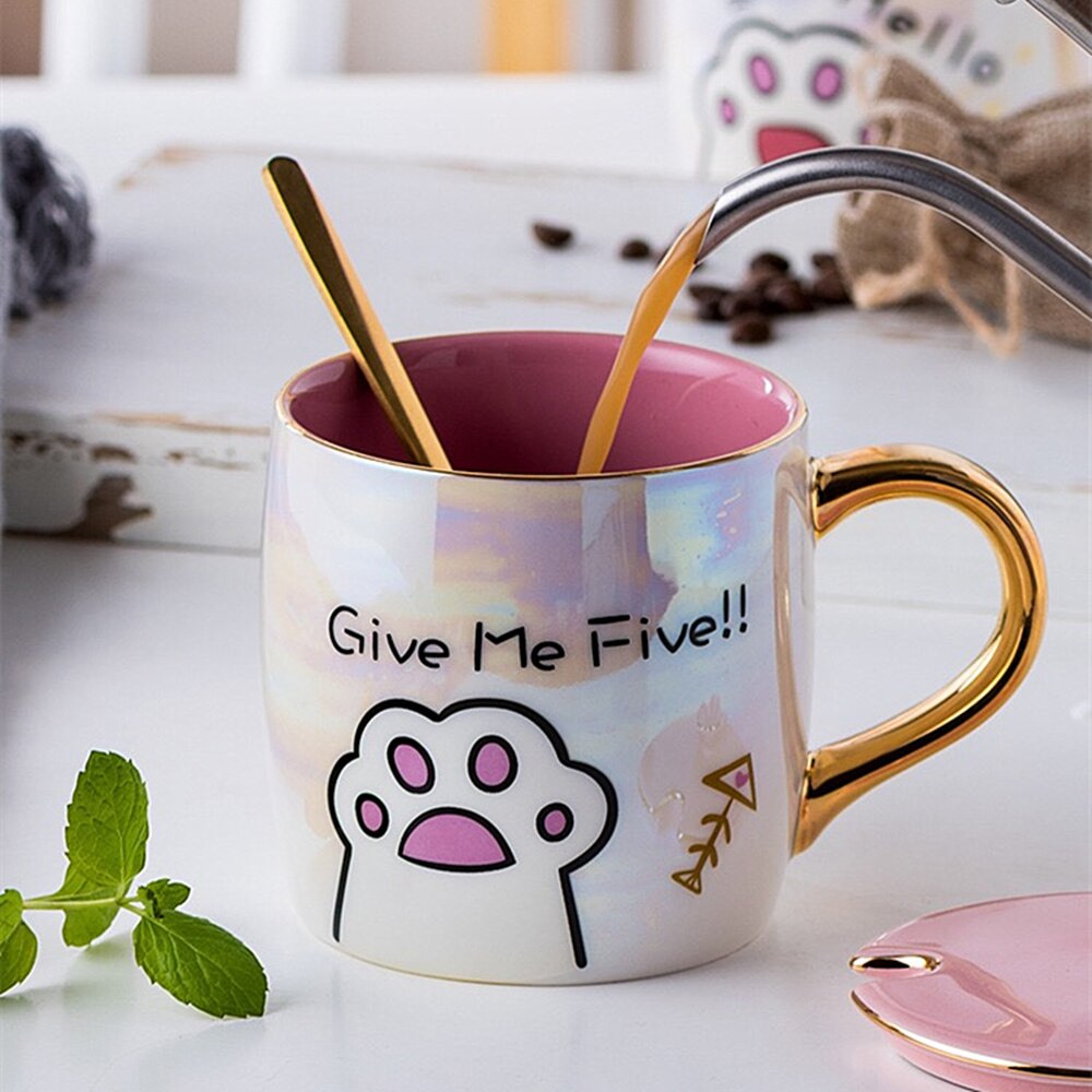 Cartoon Ceramics Mug With Lid and Spoon Coffee Milk Mugs Cute Creative Breakfast Cup Valentine's Day Wedding Birthday Gift