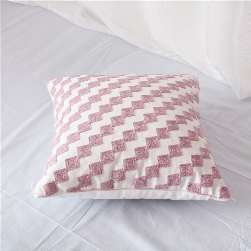 Geometric cotton embroidered pillowcase