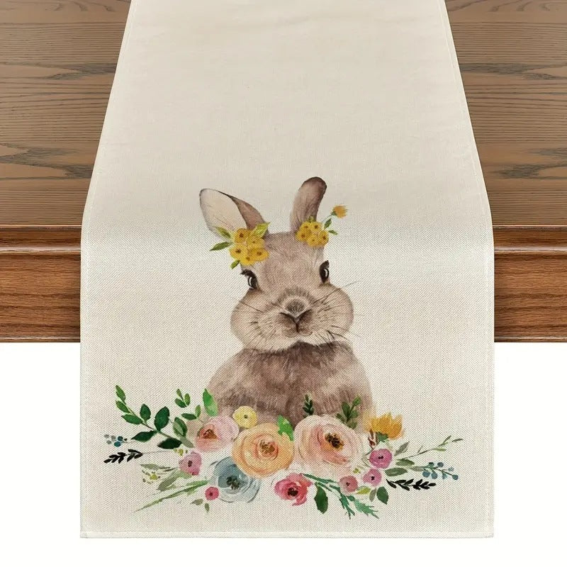 Easter Table Runner Rabbit Egg Decoration Linen Printing Table Cloth