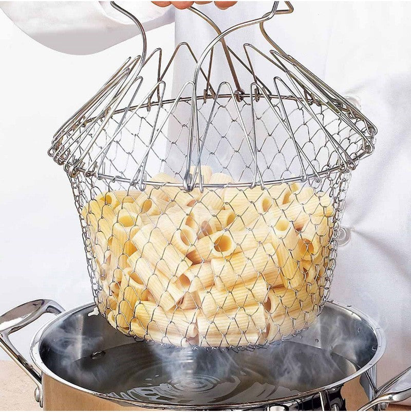 Cesta para freír de acero inoxidable, cesta de cocina plegable multifunción para Chef, herramienta de cocina flexible para lavar alimentos fritos, frutas y verduras