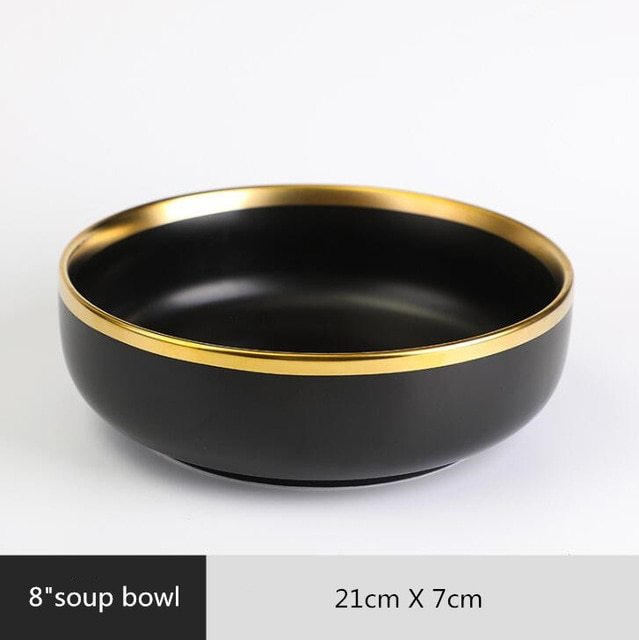 Ceramic black bowl and plate cutlery set