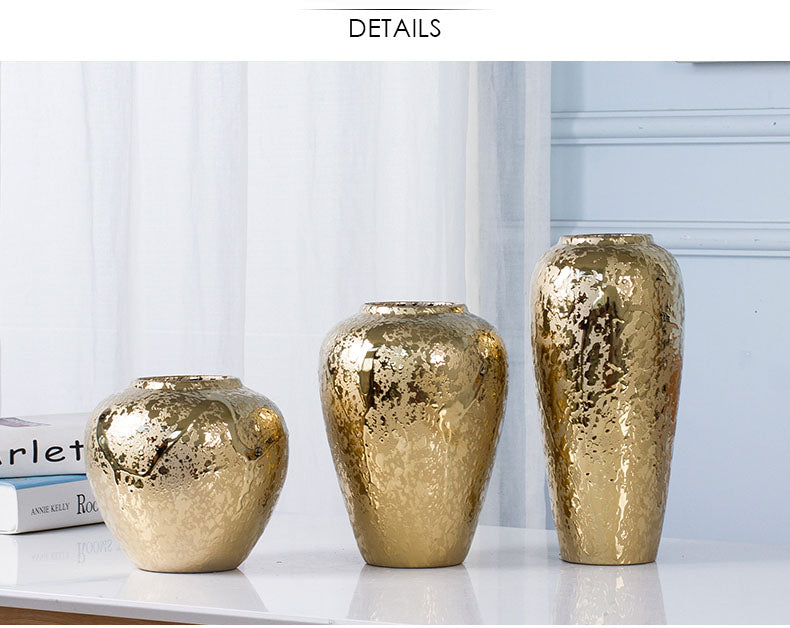 Ceramic Vase Golden Electroplating Light Luxury Living Room Soft Decoration