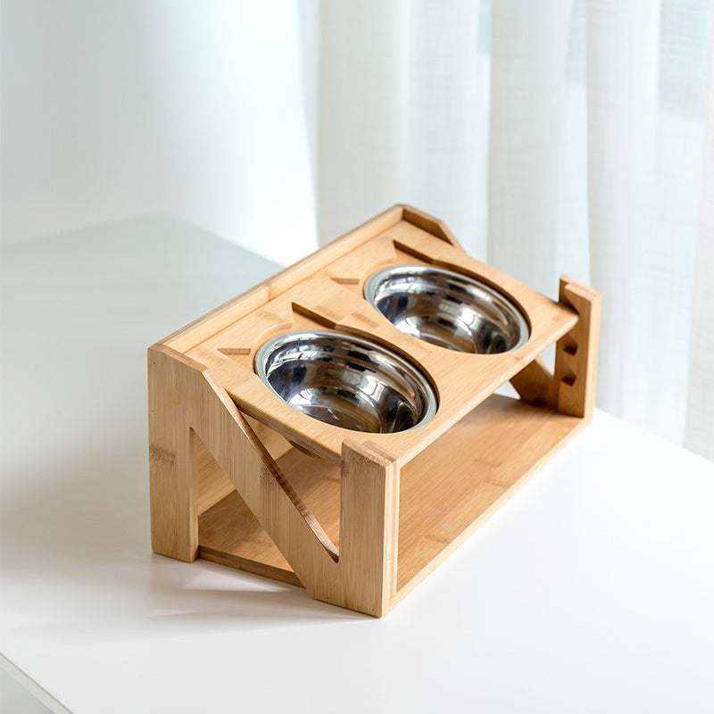 Cat bowl wooden dish rack