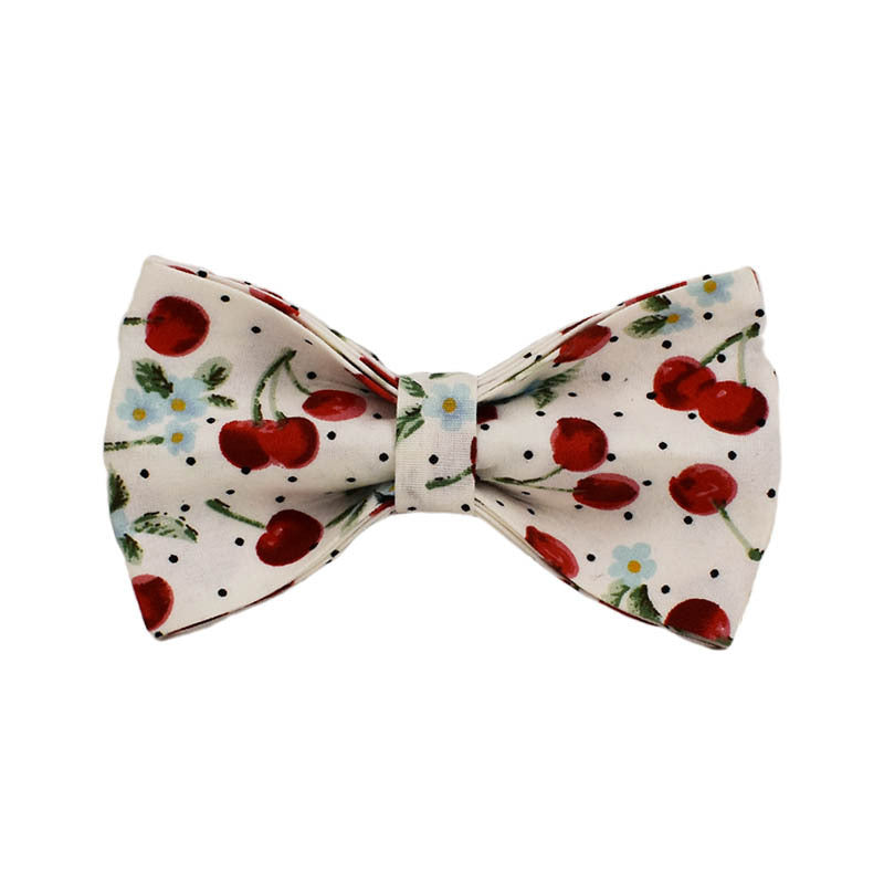 Red Cherry Printed Pet Collar Traction Rope Light Gold Release Buckle Cute Bow Strap