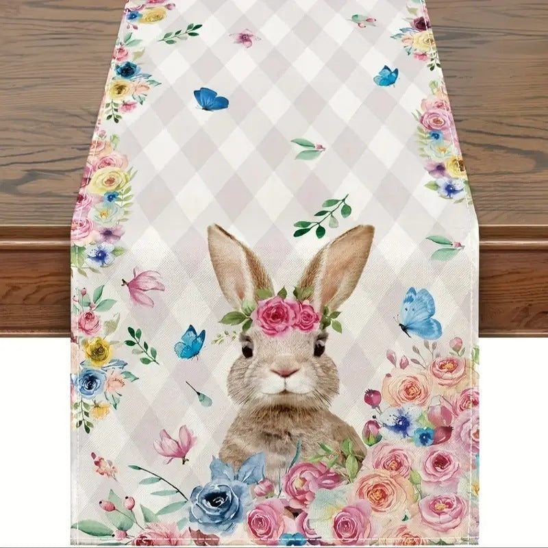 Easter Table Runner Rabbit Egg Decoration Linen Printing Table Cloth