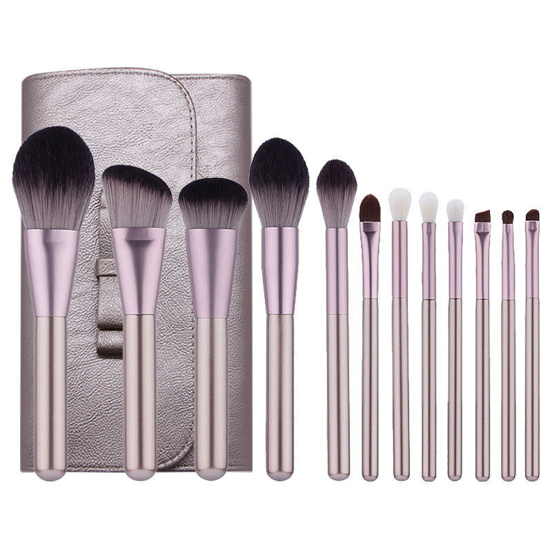 12 PCs Small Grape Professional Makeup Brushes Full Set Animal Hair Super Soft Blush Face Powder Eye Shadow Brush