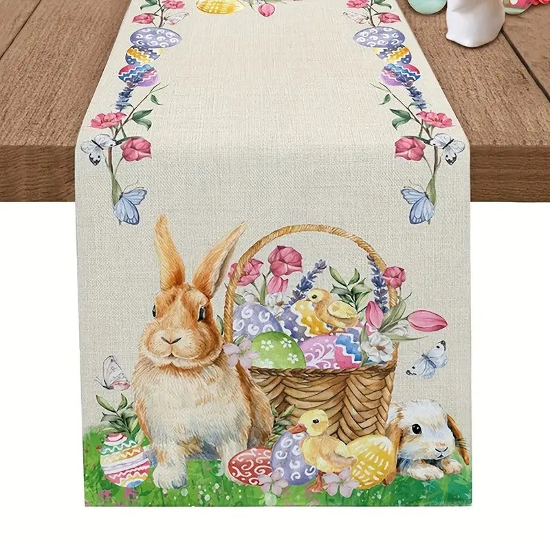 Easter Table Runner Rabbit Egg Decoration Linen Printing Table Cloth