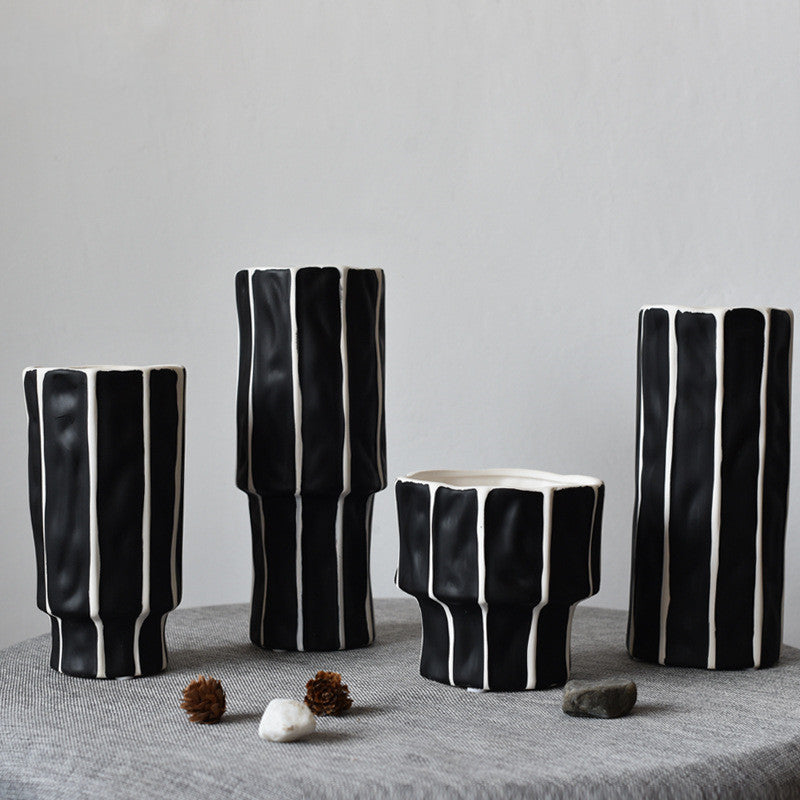 Black And White Striped Ceramic Vase From Northern Europe