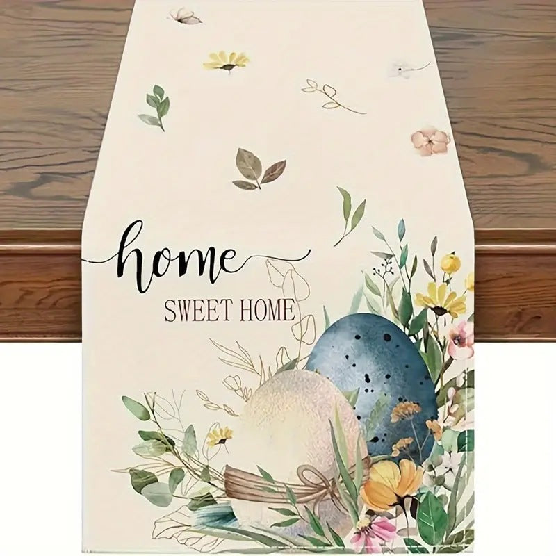 Easter Table Runner Rabbit Egg Decoration Linen Printing Table Cloth