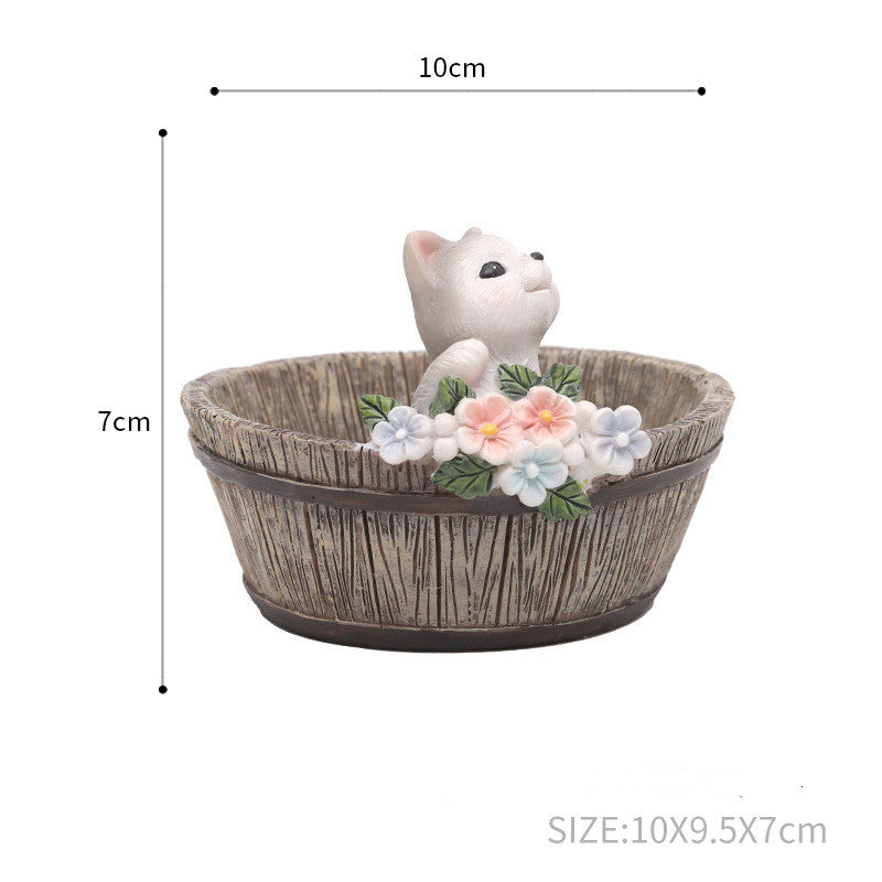 Wooden Basin Resin Ornaments Micro Landscape Garden Decoration