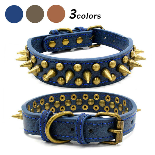 Dog Pet Leather Collar Pit Bull S-XL