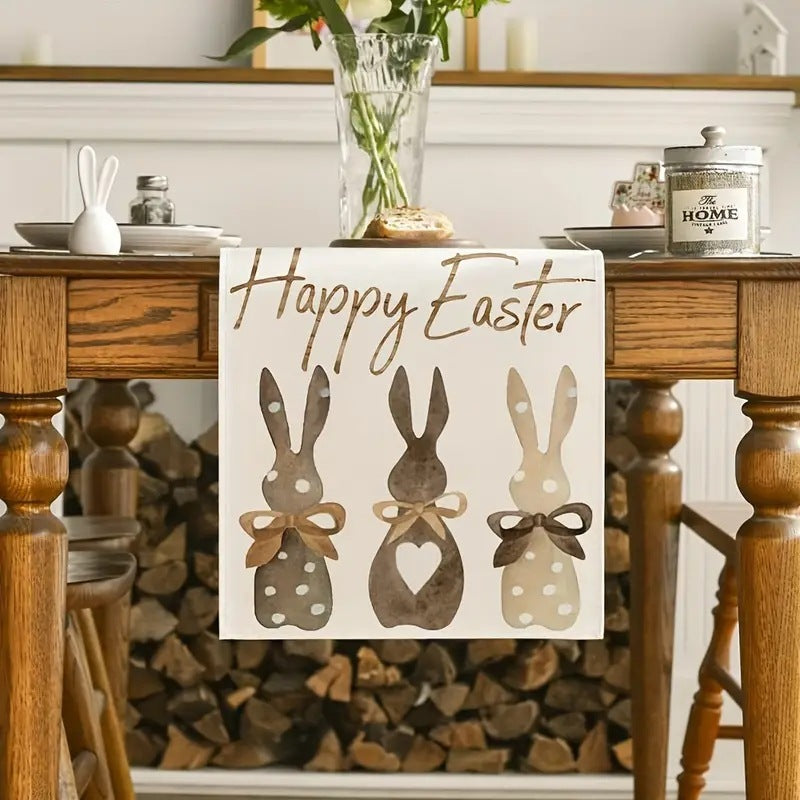 Easter Table Runner Rabbit Egg Decoration Linen Printing Table Cloth