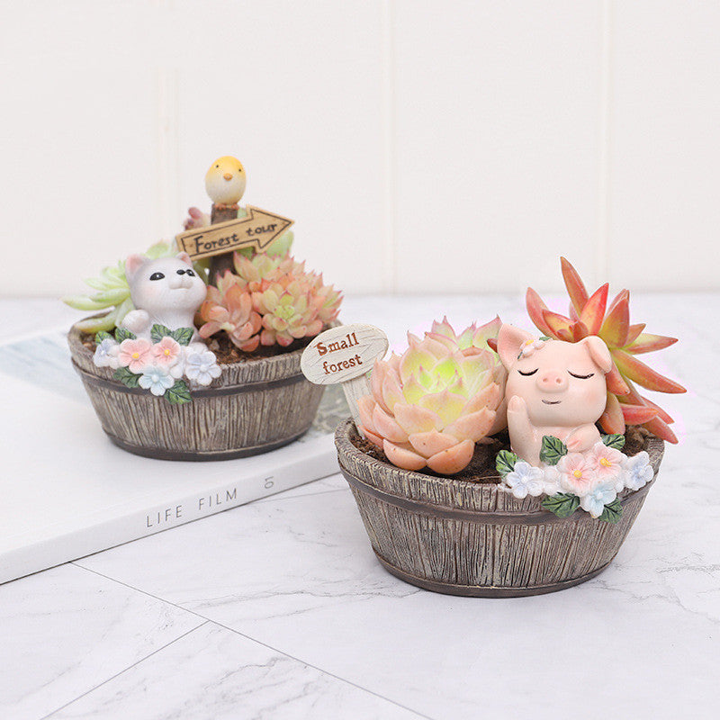 Wooden Basin Resin Ornaments Micro Landscape Garden Decoration