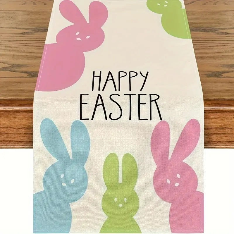 Easter Table Runner Rabbit Egg Decoration Linen Printing Table Cloth