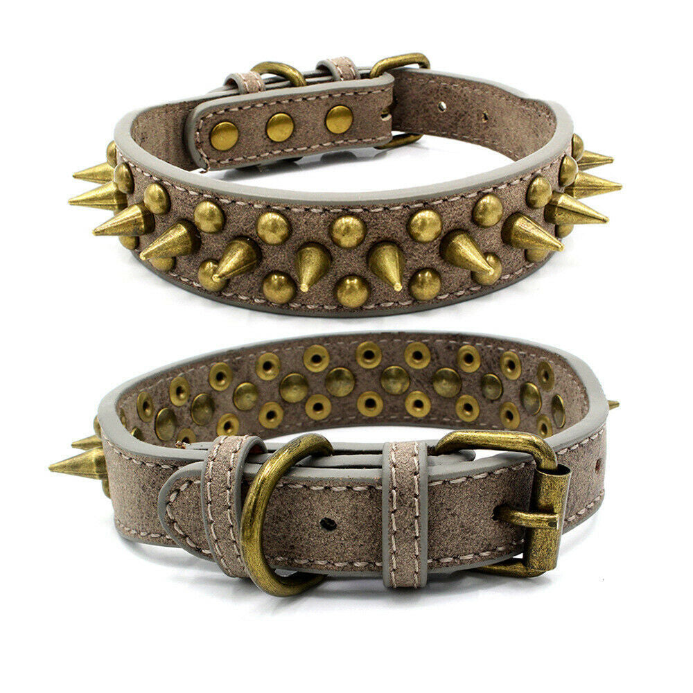 Dog Pet Leather Collar Pit Bull S-XL